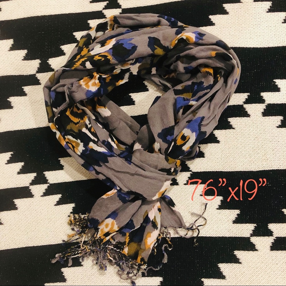 Beautiful gray, blue, and yellow floral scarf